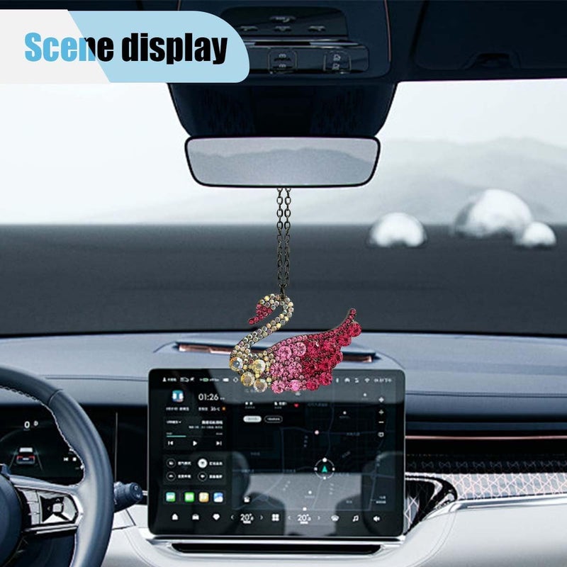 LHDOS Bling Swan Car Mirror Hanging Accessories, Crystal Diamond Car Interior Ornament Pendant for Women, Lucky Rear View Mirror Charm for Auto Decoration Present - Image 5